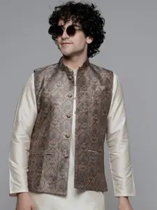 MAAHI FABS Regular Cotton Kurta With Churidar & Printed Nehru Jacket