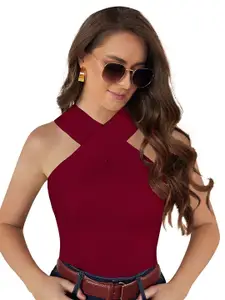 ODETTE Halter Neck Acrylic Fitted Crop Top