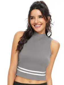 ODETTE High Neck Acrylic Fitted Crop Top