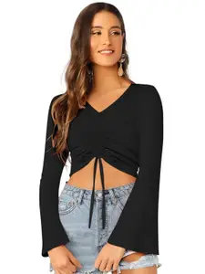 ODETTE Flared Sleeve Gathered Fitted Crop Top