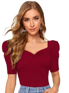 ODETTE Sweetheart Neck Puff Sleeve Twisted Top