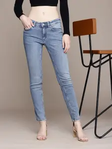 MANGO Women Skinny Fit Low-Rise Heavy Fade Stretchable Jeans