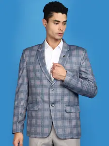 V-Mart Checked Notched Lapel Collar Single-Breasted Formal Blazer