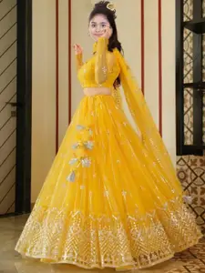 BAESD Girls Embroidered Net Semi-Stitched Lehenga & Unstitched Blouse With Dupatta