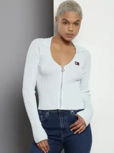 Tommy Hilfiger Scoop Neck Ribbed Crop Cardigan Sweater