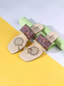 Mochi Women Embroidered One Toe Flats