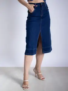 Stylecast X Hersheinbox Front-Slit Denim A-Line Skirt