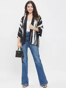 BAESD Colourblocked Three-Quarter Sleeves Open Front Shrug