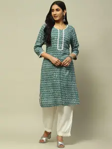 Rangriti Women Floral Printed Round Neck Straight Kurta