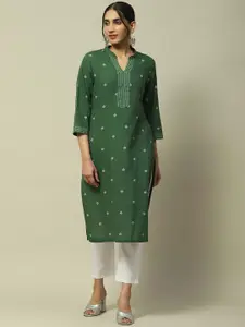 Rangriti Floral Printed Mandarin Collar Regular Cotton Straight Kurta