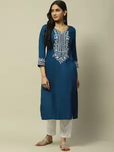 Rangriti Floral Thread Work Yoke Design Straight Kurta