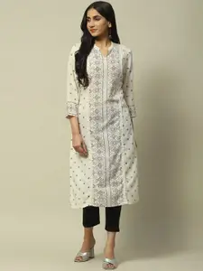 Rangriti Abstract Printed V-Neck Regular Sleeves Strigth Kurta