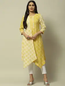 Rangriti Floral Printed Keyhole Neck Asymmetric A Line Kurta
