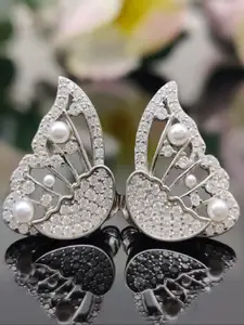 FIMBUL Sterling Silver-Plated Crystal Studded Butterfly Shaped Studs