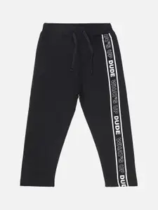 Bodycare Boys Typography Printed Mid-Rise Pure Cotton Track Pants