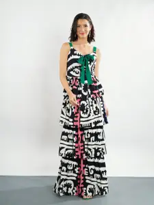 Stylecast X Hersheinbox Printed Bow Detail Layered Maxi Dress