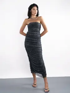 Stylecast X Hersheinbox Printed Mesh Ruched Bodycon Midi Dress