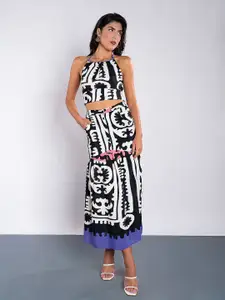 Stylecast X Hersheinbox Printed Halter Neck Mermaid Skirt Co-ords