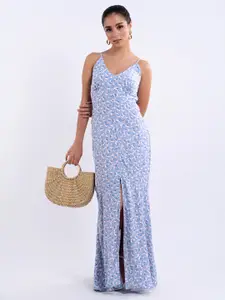 Stylecast X Hersheinbox Front Slit Floral Print Empire Maxi Dress