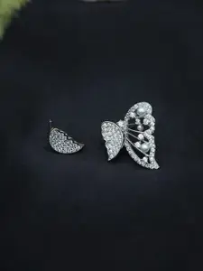 VAGHBHATT Silver Plated Butterfly Detachable Crystal Studded Stud Earrings