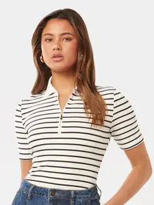Forever New Striped Shirt Collar Fitted Top