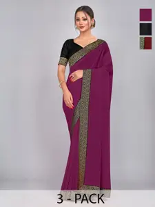 CastilloFab Selection Of 3 Woven Design Pure Georgette Sarees