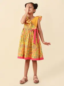 Fabindia Girls Ethnic Motifs Printed Cotton Ruffled Dress
