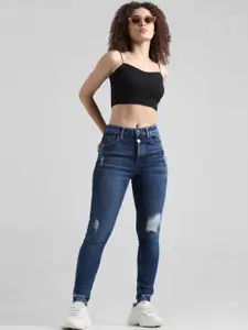 ONLY Women Skinny Fit High-Rise Mildly Distressed Light Fade Stretchable Jeans
