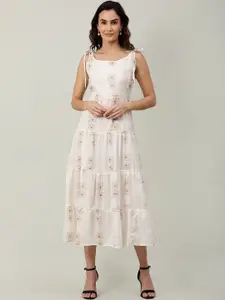 NAVIYATA Floral Printed Fit & Flare Cotton Tiered Midi Dress