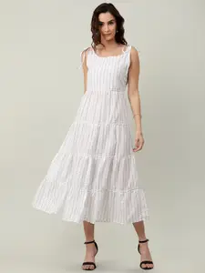 NAVIYATA Striped Fit & Flare Cotton Tiered Midi Dress