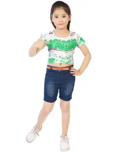 CELEBRITY CLUB Girls Printed T-shirt with Shorts