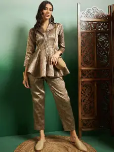 Sangria Woven Designed Top & Trouser Co-Ord Set