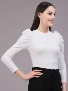 Style Quotient Round Neck Puff Sleeve Fitted Top