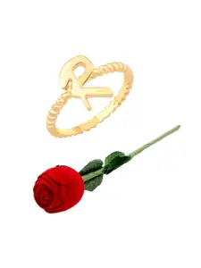 Vighnaharta Gold Plated Finger Ring With Rose Flower Box
