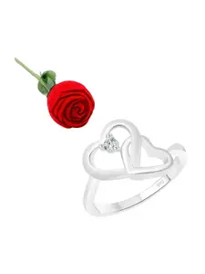 Vighnaharta Rhodium-Plated Cubic Zirconia-Studded Finger Ring With Rose Ring Box