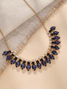 DressBerry Navy Blue Gold-Plated Stone Studded Choker Necklace