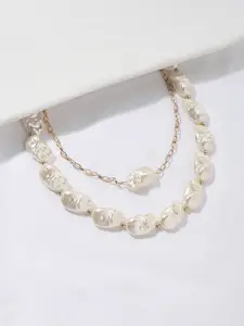 DressBerry Gold-Plated Stone-Studded Beaded Layered Necklace