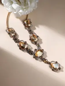 DressBerry White Gold-Plated Stone Studded Statement Necklace