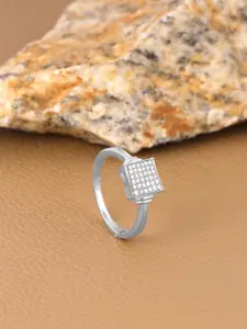 GIVA Men 92.5 Sterling Silver Rhodium-Plated Artificial-Stones Studded Square Finger Ring