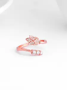 GIVA 92.5 Sterling Silver Rose Gold Plated Stones Studded Flower Finger Ring