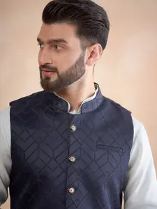 House of Pataudi Jacquard Woven Design Nehru Jacket with Zari Work