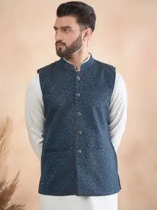 House of Pataudi Embroidered Mandarin Collar Sequinned Nehru Jackets
