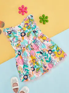 Pantaloons Baby Girls Floral Printed Flutter Sleeve Cotton Fit & Flare Dress