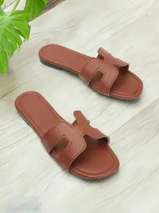 ADIVER Textured Open Toe Flats