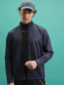 HIGHLANDER Regular Fit Geometric Printed High Neck Full Zip Front-Open Sweatshirt