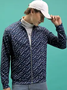 HIGHLANDER Geometric Printed High Neck Full Zip Front-Open Sweatshirt