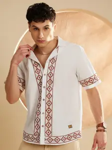 DENNISON Smart Placement Printed Oversized Cotton Casual Shirt