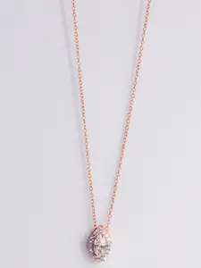 STERLYN Rose Gold-Plated Contemporary Cubic Zirconia Pendant with Chain