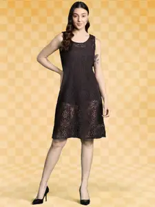 DressBerry Pure Cotton Self Designed Semi Sheer Sheath Dress