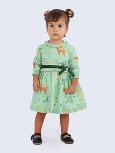 One Friday Infant Girls Conversational Printed Pure Cotton Fit & Flare Dress
